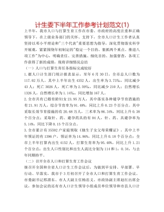 计生委下半年工作参考计划范文(1) 