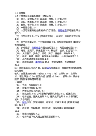 各类常用荷载标准值