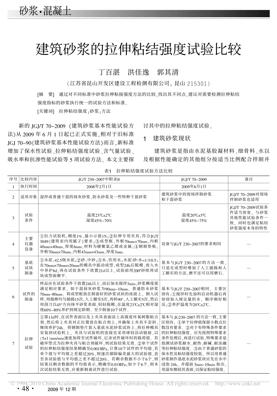 建筑砂浆的拉伸粘结强度试验比较[1]_第1页