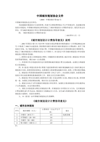 中规协《城市规划设计计费指导意见》(2004-6-1)