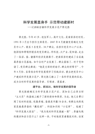 科学发展显身手 示范带动建新村