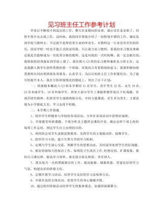 见习班主任工作参考计划 