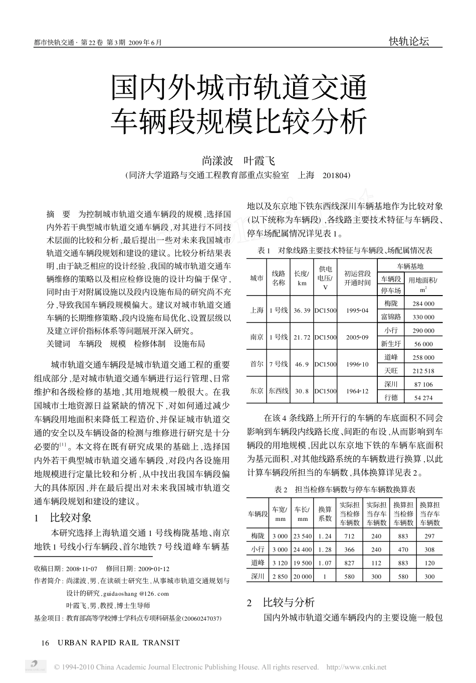 国内外城市轨道交通车辆段规模比较分析_第1页