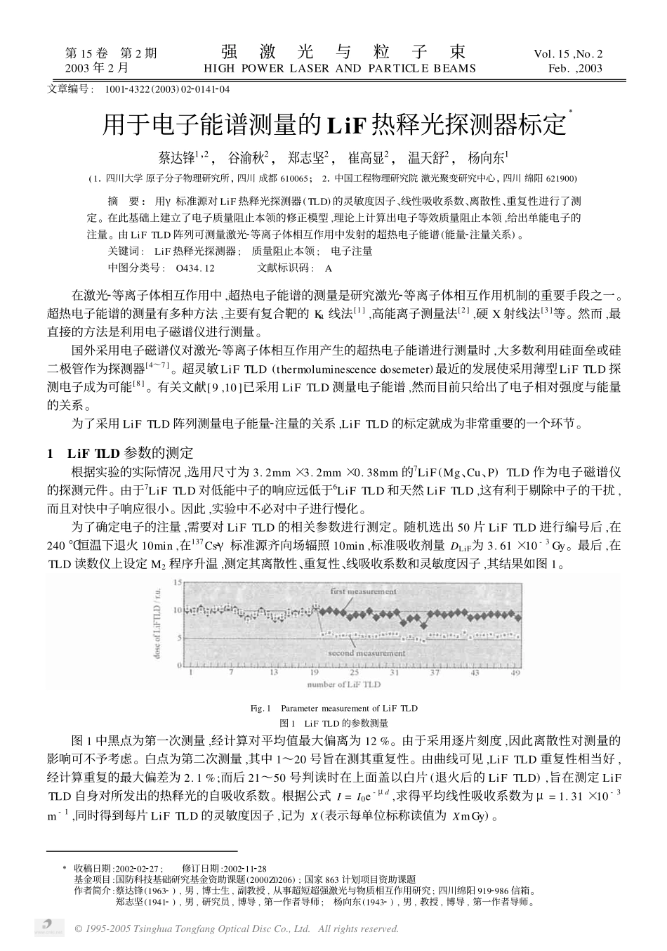 用于电子能谱测量的LiF热释光探测器标定_第1页