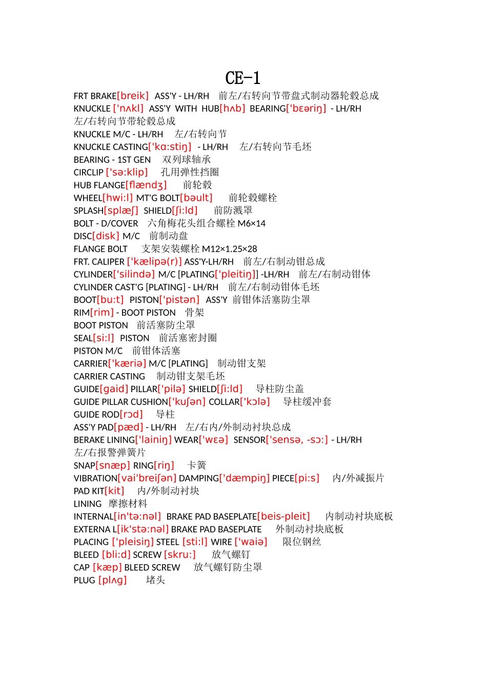 制动器零件中英文对照_第1页