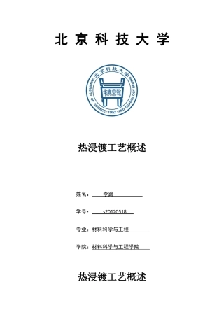 热浸镀工艺概述