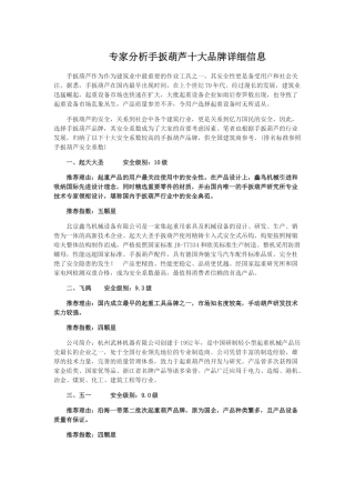 手扳葫芦十大品牌详细信息分析