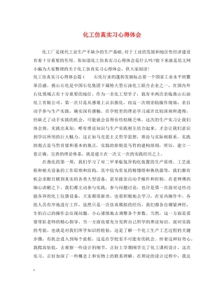 化工仿真实习心得体会 