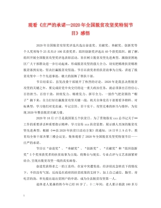 观看《庄严的承诺—2020年全国脱贫攻坚奖特别节目》感悟 