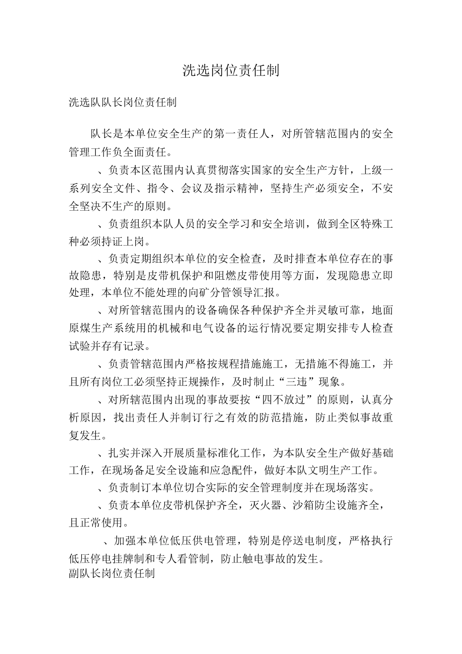 洗选安全生产岗位责任制_第1页