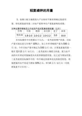 水稻氮磷钾的用量