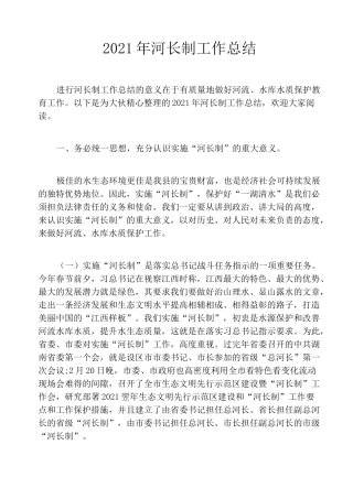 2021年河长制工作总结