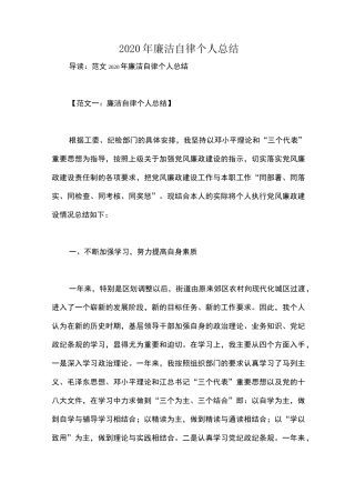 2020年廉洁自律个人总结