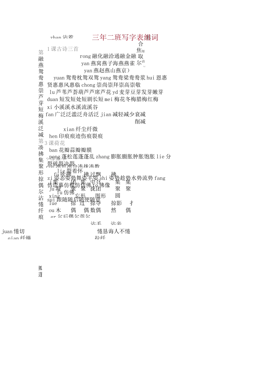 三下语文识字表写字表组词组词_第1页