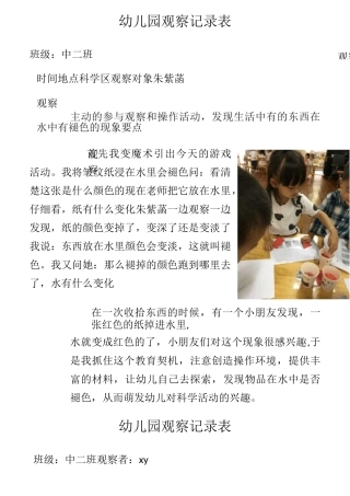 幼儿科学区观察记录表
