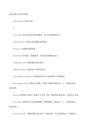 化妆品成分功效对照表 