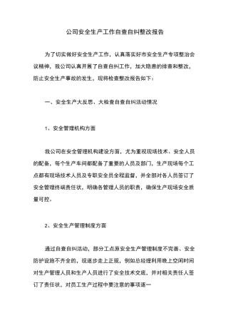 公司安全生产工作自查自纠整改报告