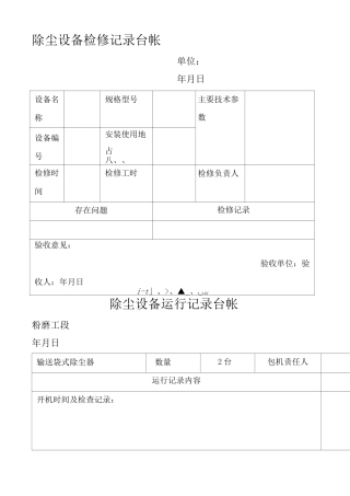 除尘设备运行记录