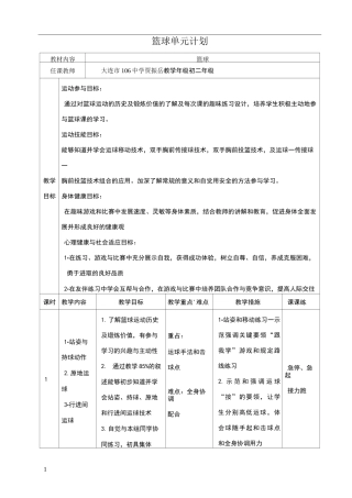 篮球——双手胸前传接球课时计划+单元计划