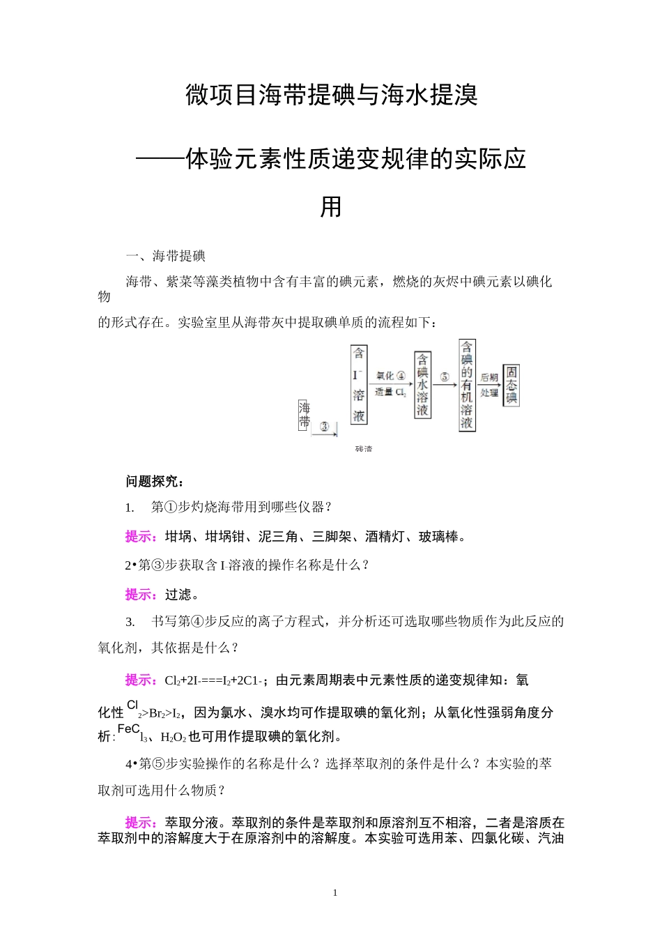 高中化学   海带提碘与海水提溴_第1页