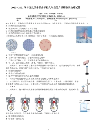 2021年武汉市九年级元月调考物理试题(word版带答案)