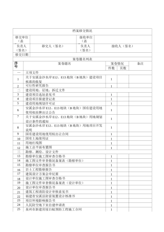 工程竣工资料移交建设档案馆移交清单