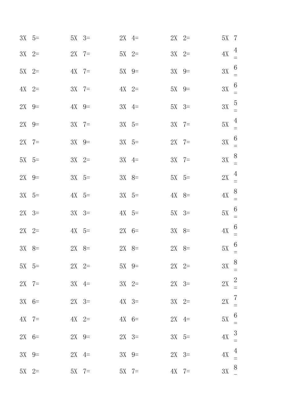 小学二年级2-5乘法口算练习1000道_第1页