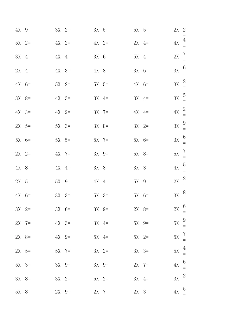 小学二年级2-5乘法口算练习1000道_第2页