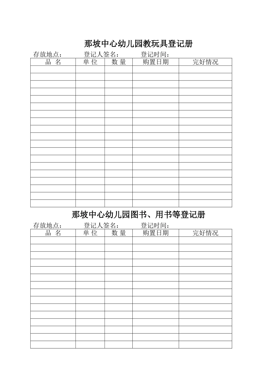 那坡中心幼儿园财产登记表_第1页