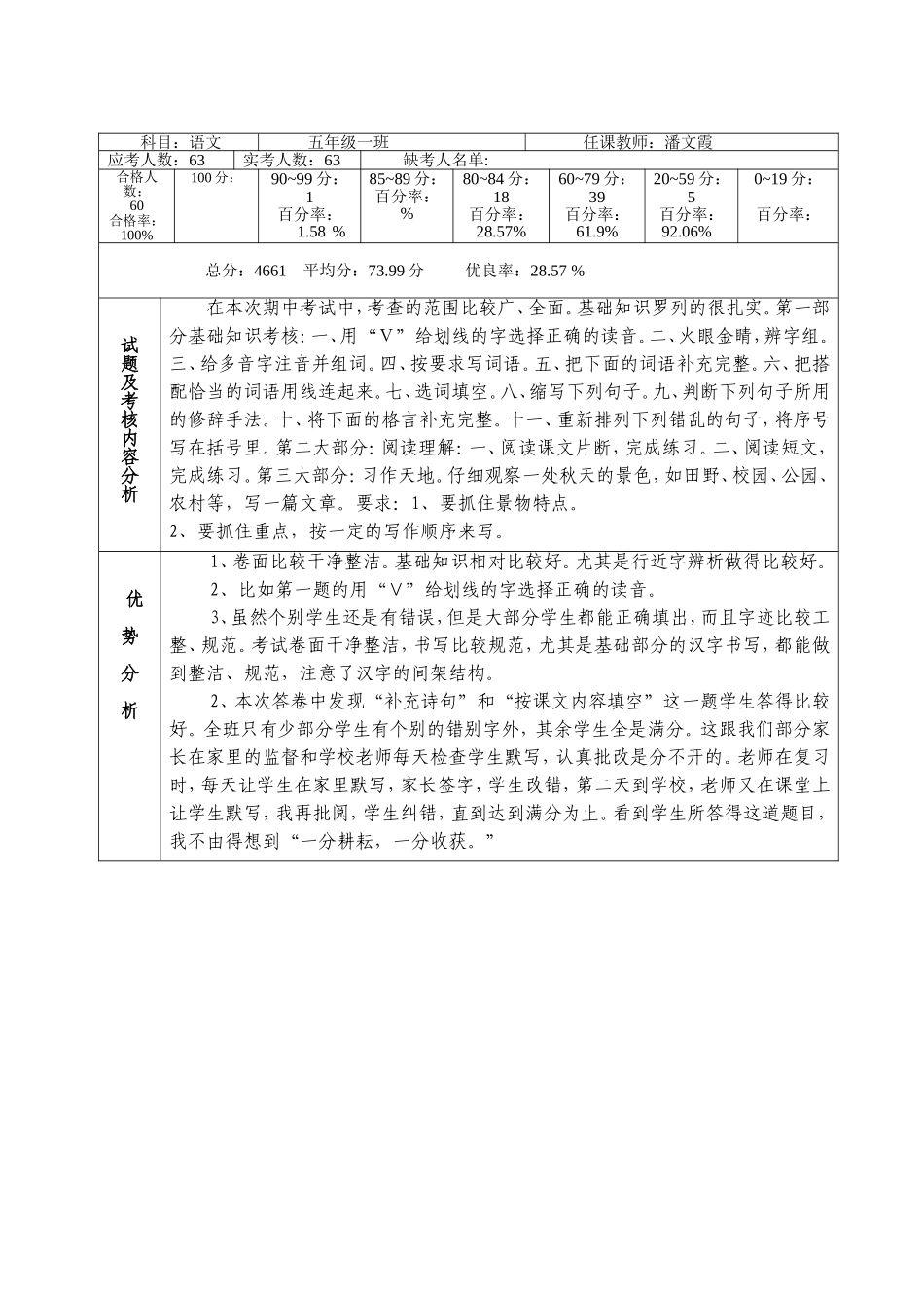 嘉峪关路小学2011第一学期中试卷分析_第2页