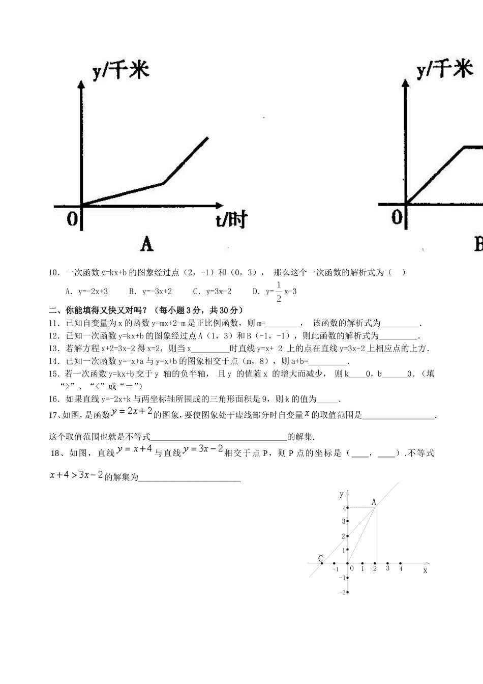 一次函数测试题_第2页