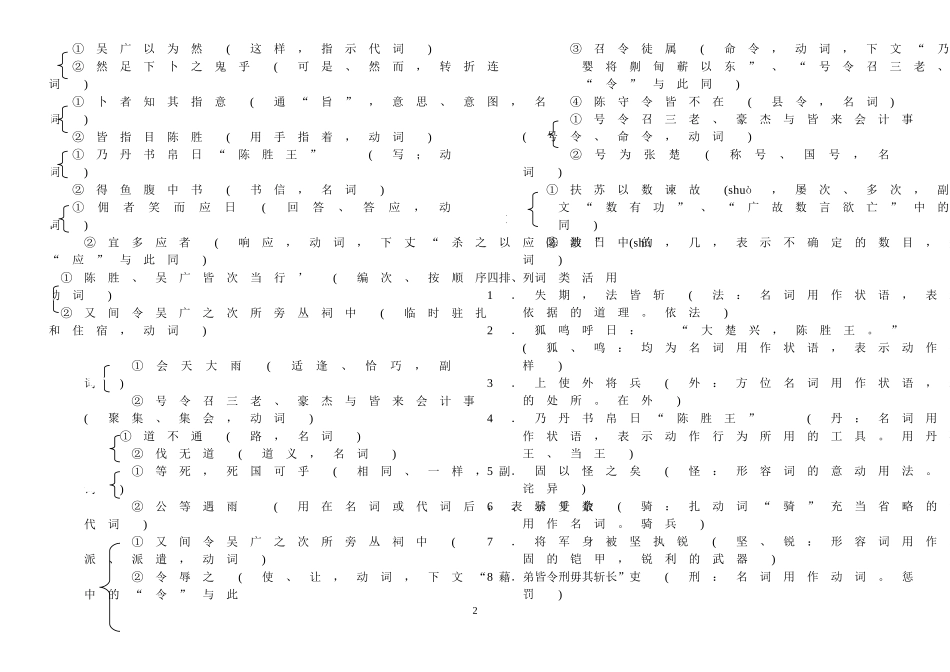 文言知识及检测练习(陈涉世家)_第2页
