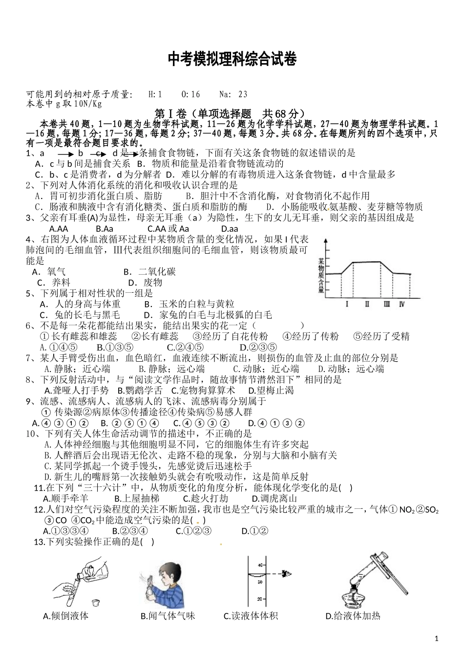 中考理综模拟试卷_第1页