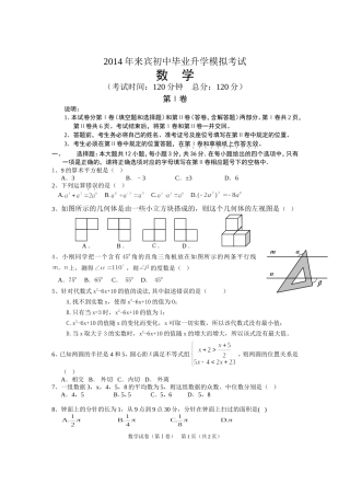 2014年来宾初中毕业升学模拟考试第一卷