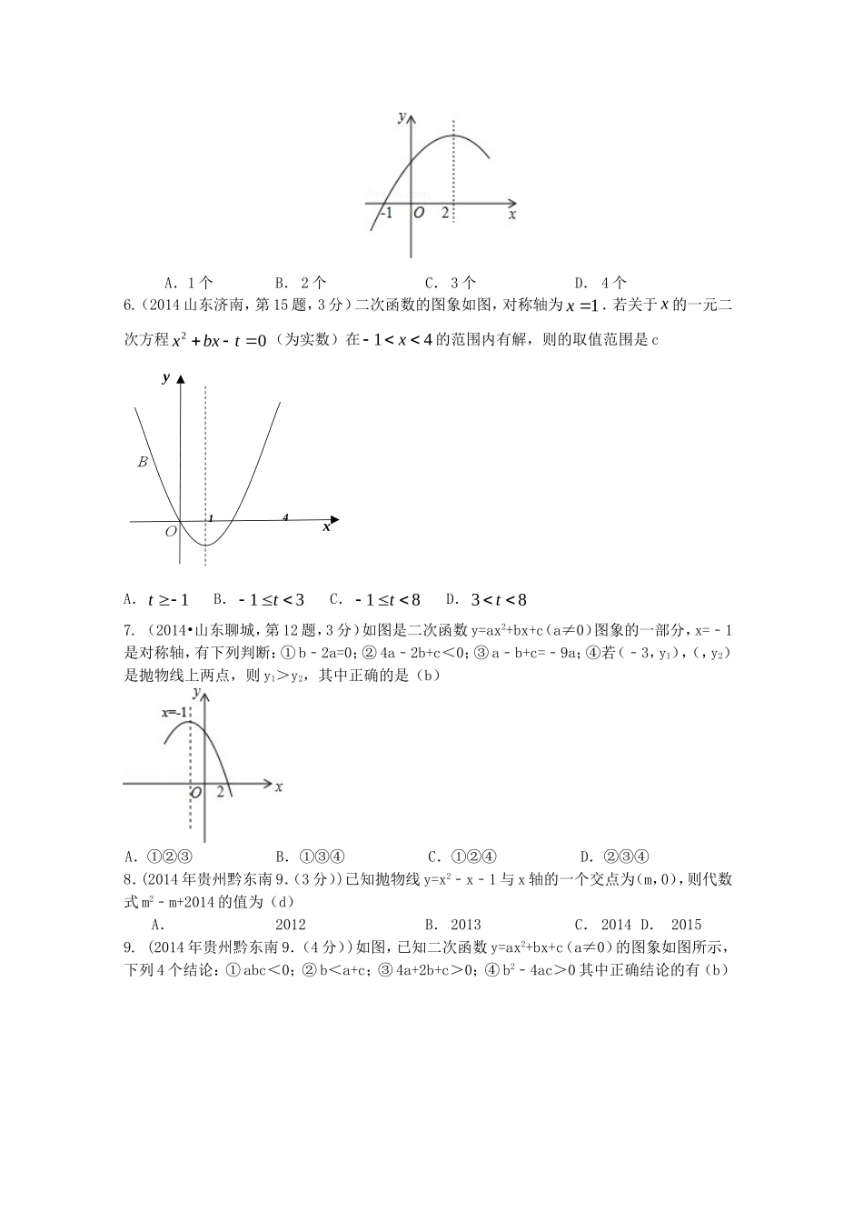 全国各地2014年中考数学试卷解析版分类汇编_二次函数专题_第2页
