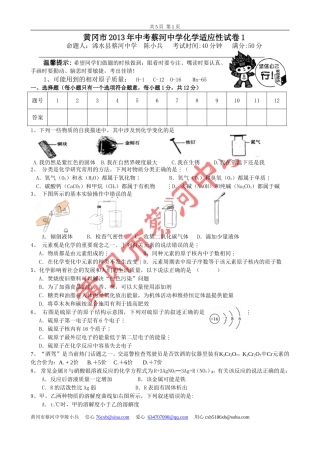 黄冈市2013年中考蔡河中学化学适应性试卷【含答案】
