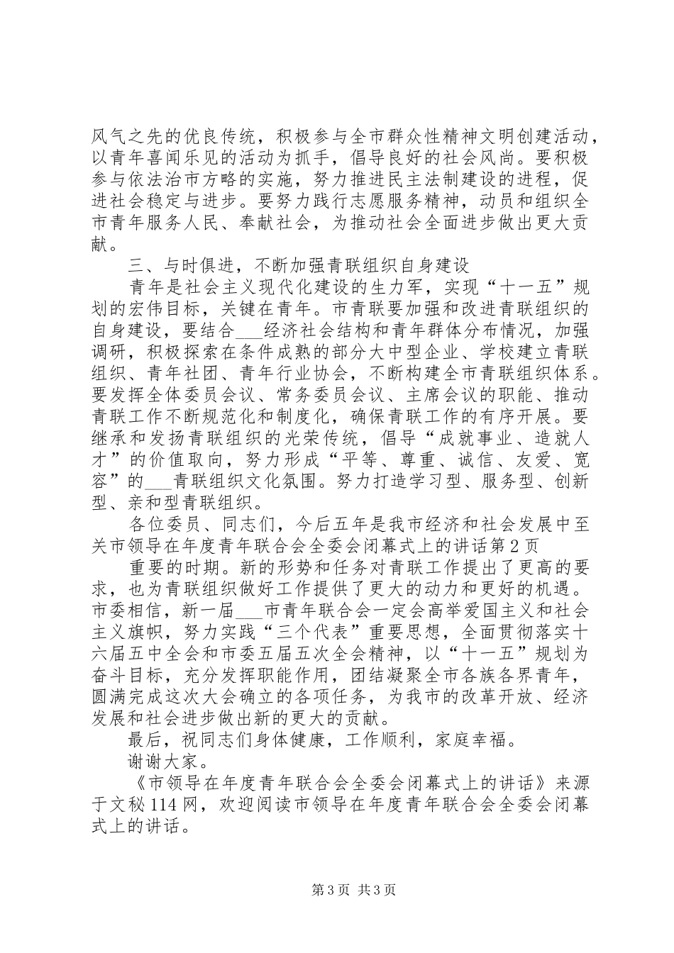 市领导在年度青年联合会全委会闭幕式上的讲话发言_第3页