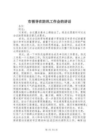 市领导在防汛工作会的讲话发言