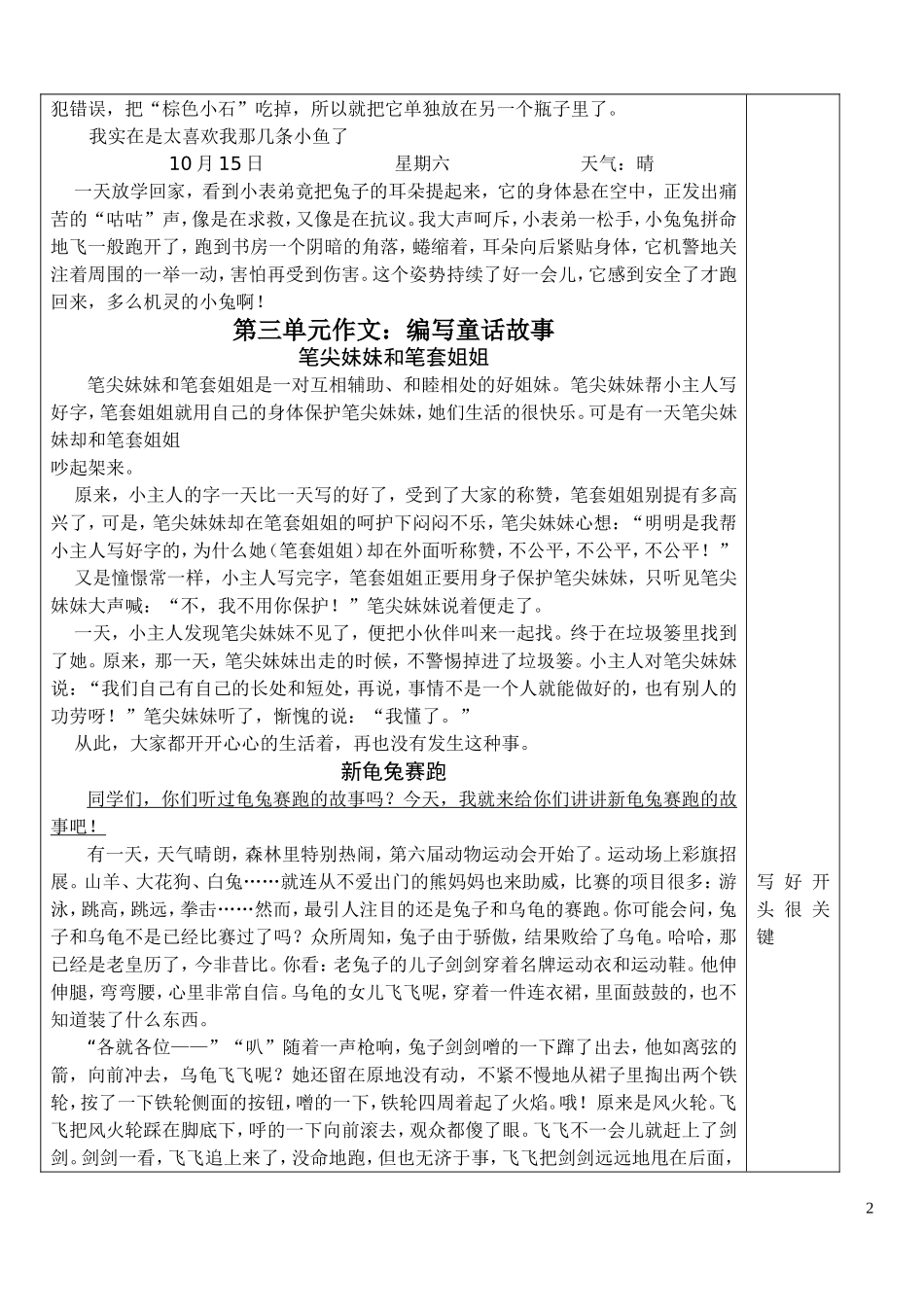 四年级上册语文各单元作文类型及范文_第2页