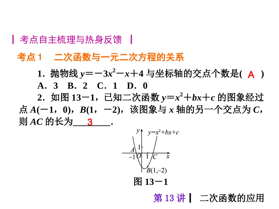 2015人教新课标中考总复习课件(第13讲二次函数的应用)_第2页