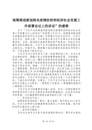 统筹推进新冠肺炎疫情防控和经济社会发展工作部署会议上的讲话发言”的感想