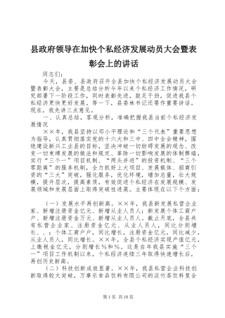 县政府领导在加快个私经济发展动员大会暨表彰会上的讲话发言
