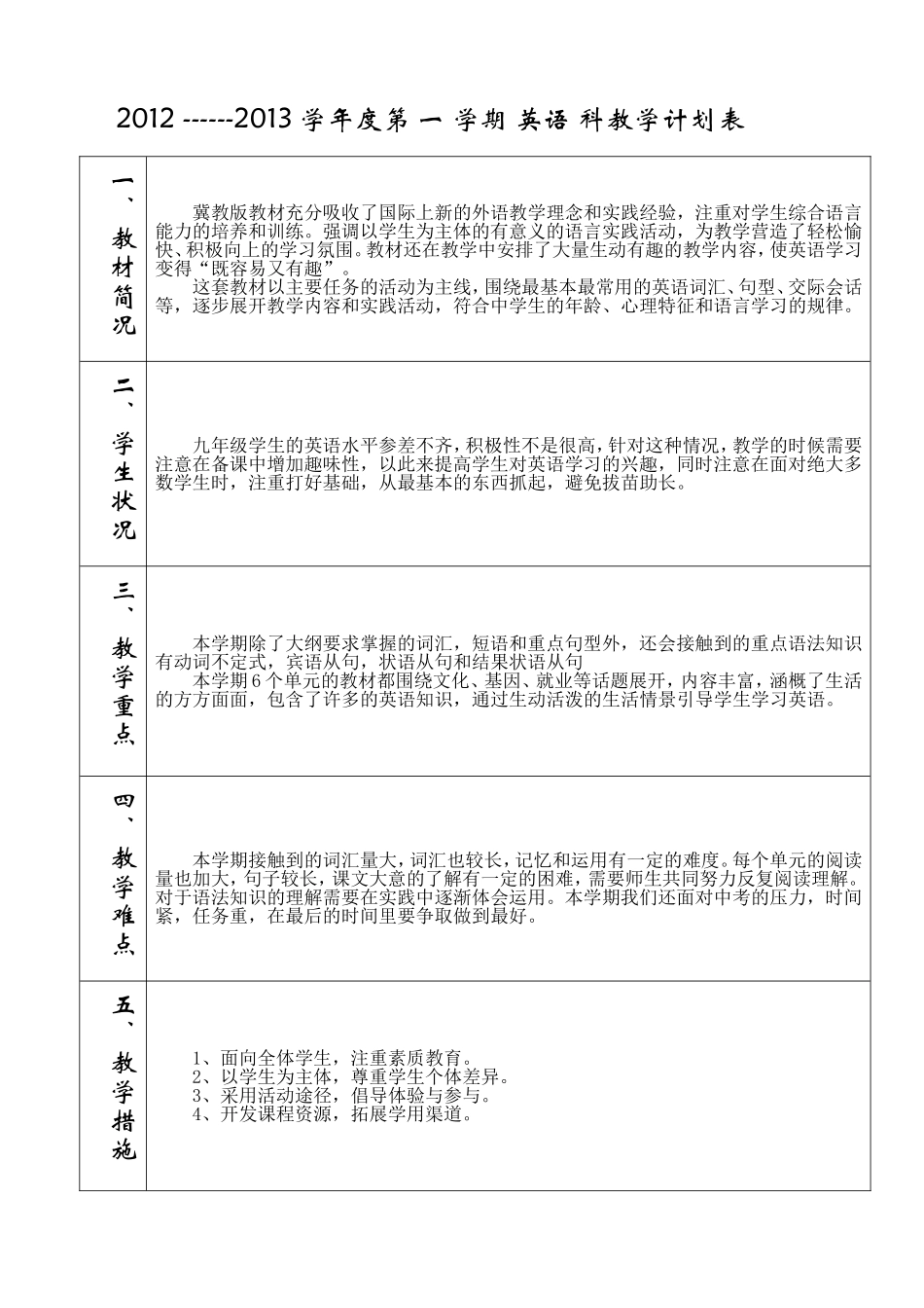 冀教版九年级英语上册教学进度表_第2页