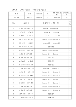 冀教版九年级英语上册教学进度表