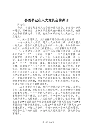 县委书记在人大党员会的讲话发言