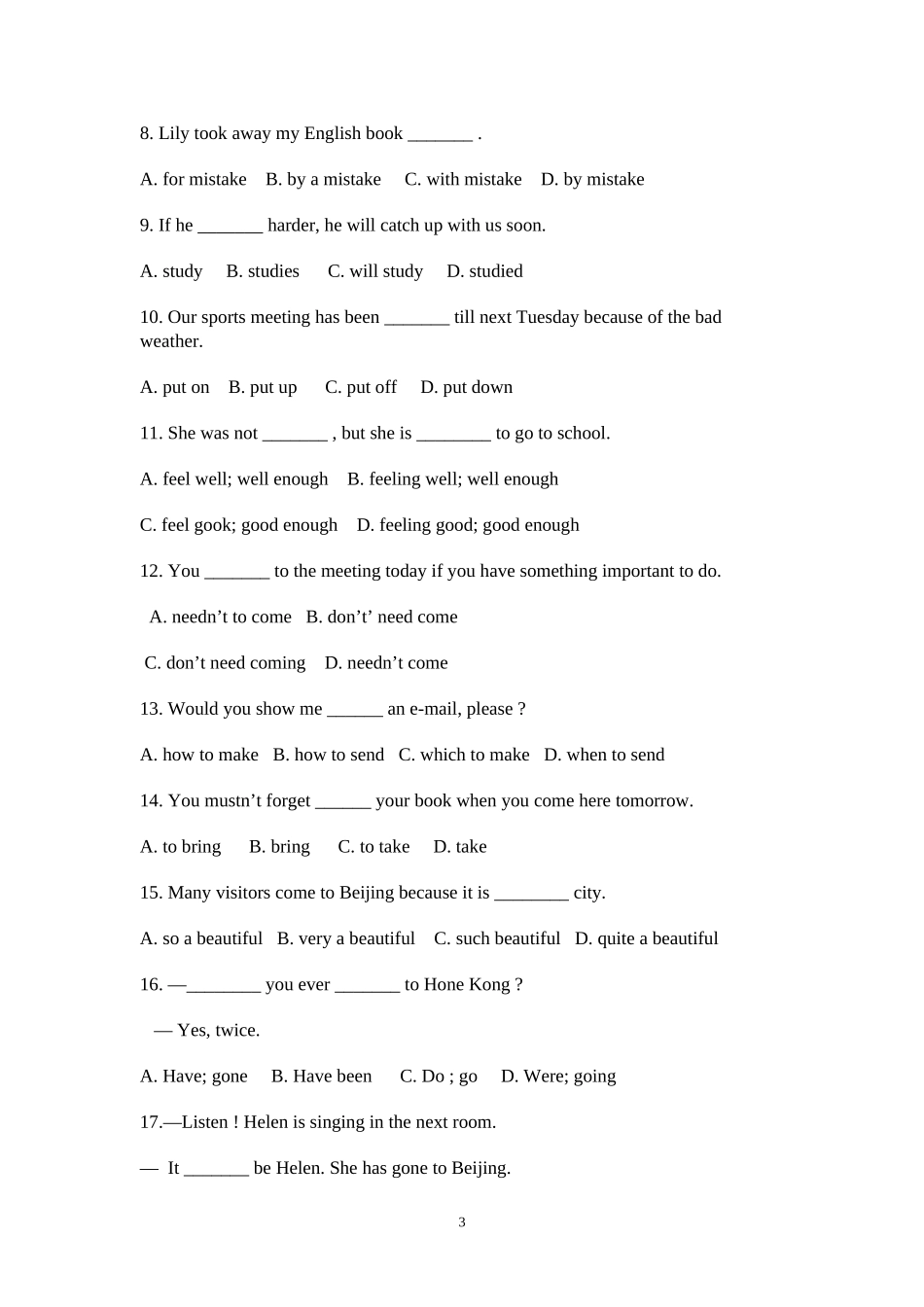 2014-2015九年级英语（上）第三次月考试题_第3页