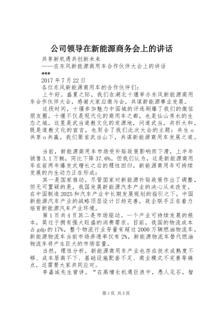 公司领导在新能源商务会上的讲话发言