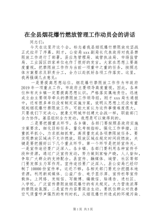 在全县烟花爆竹燃放管理工作动员会的讲话发言
