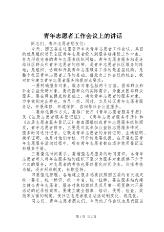 青年志愿者工作会议上的讲话发言