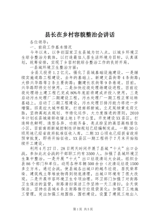县长在乡村容貌整治会讲话发言